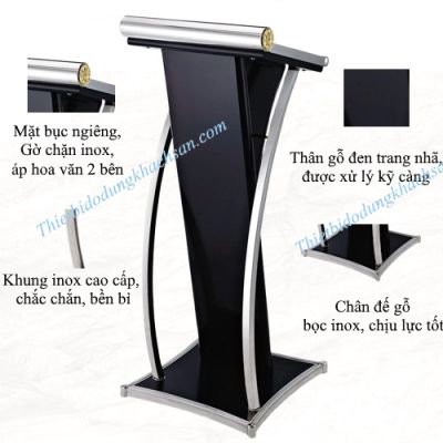 Bục phát biểu inox trắng gỗ đen