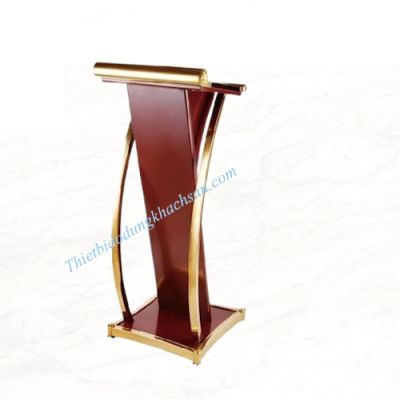 Bục phát biểu inox vàng gỗ nâu