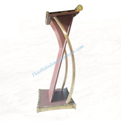 Bục phát biểu inox vàng gỗ nâu