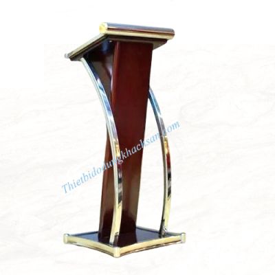 Bục phát biểu inox trắng gỗ nâu