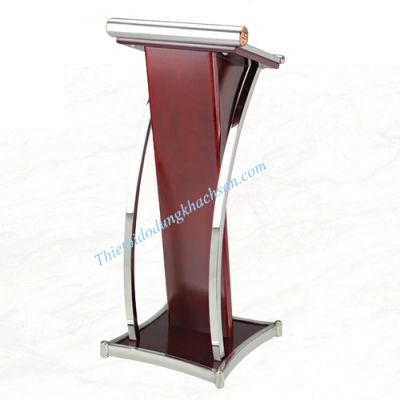 Bục phát biểu inox trắng gỗ nâu