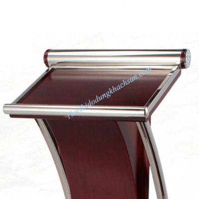 Bục phát biểu inox trắng gỗ nâu