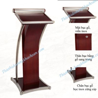 Bục phát biểu inox trắng gỗ nâu