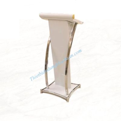Bục phát biểu inox trắng gỗ trắng