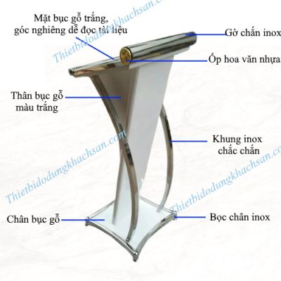 Bục phát biểu inox trắng gỗ trắng