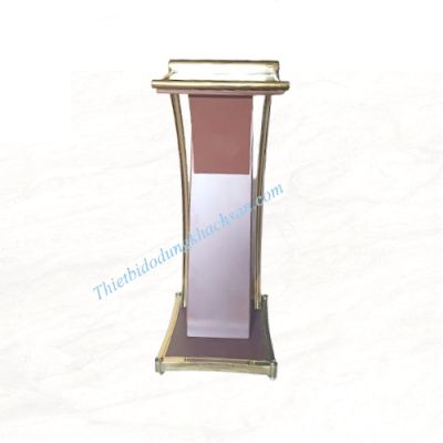 Bục phát biểu inox vàng gỗ nâu