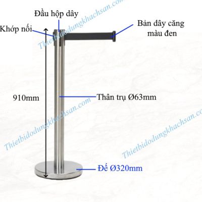 Cột chắn inox dây căng 3m đen