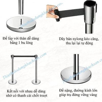 Cột chắn inox dây kéo 5m đen