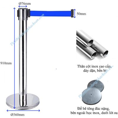 Cột chắn inox dây kéo 5m xanh