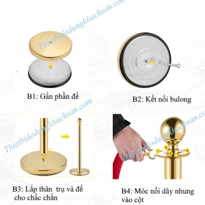 Cột chắn inox vàng dây nhung
