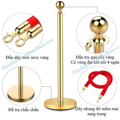 Cột chắn inox vàng dây nhung