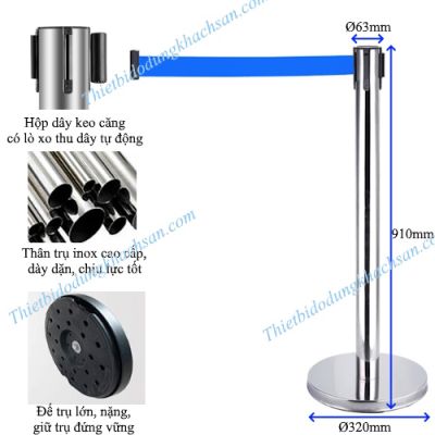 Cột chắn inox trắng 2m dây xanh