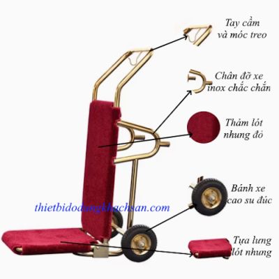 Xe đẩy hành lý 2 bánh inox vàng