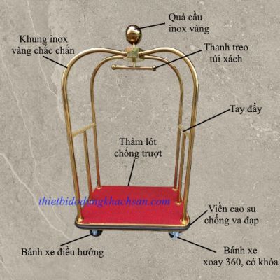 Xe đẩy hành lý khách sạn inox vàng 201