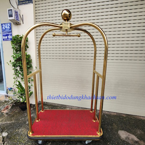 Xe đẩy hành lý khách sạn inox vàng 304